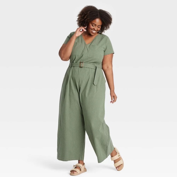 NWOT Women's Wide Leg Short Sleeve Utility Jumpsuit Cotton Blend in Size 2X - Picture 1 of 12